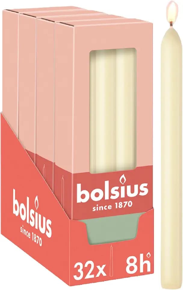Bolsius Essentials – Glatte Spitzkerzen - Elfenbein - 23 cm - 32 Stück - Dekorative Kerzen – Ohne Palmöl