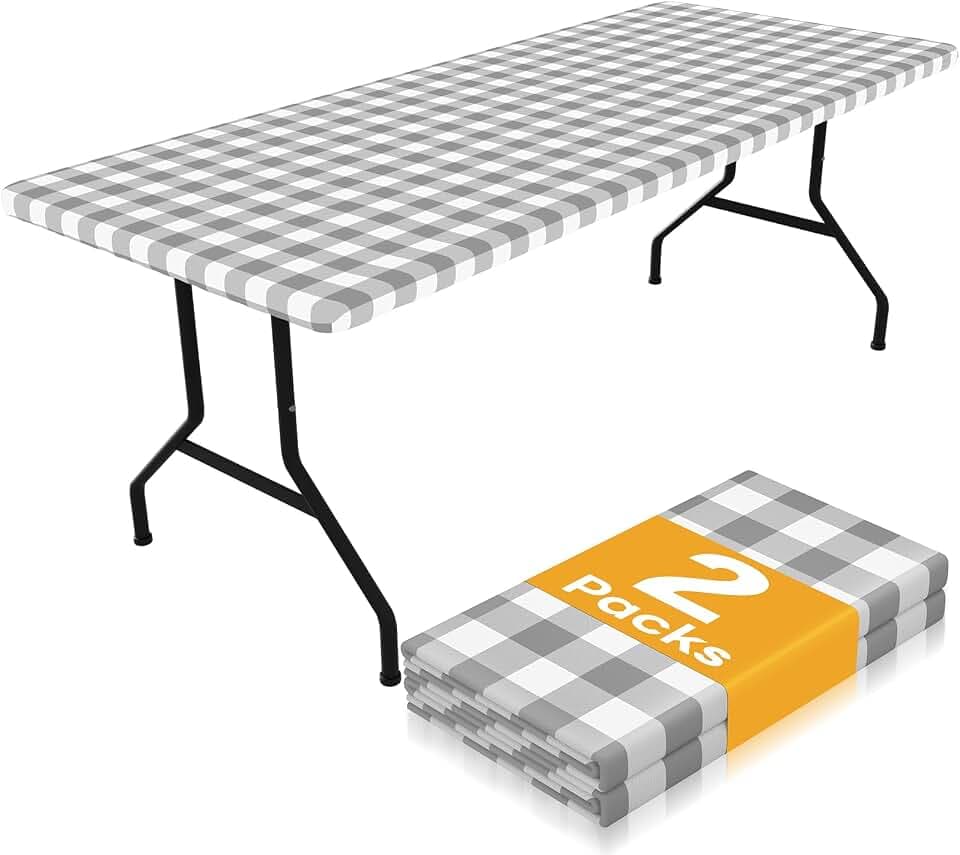 Smiry 5 Foot Picnic Table Cloth 2 Pack, Elastic Fitted Polyester Tablecloth