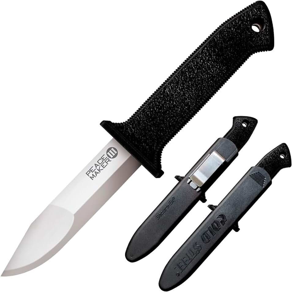 COLD STEEL Peace Maker III 4" Fixed Blade 4116 Stainless Steel Clip Point Tactical Outdoor Knife, 4.5" Kray-Ex Handle, Secure-Ex Sheath w/ Belt Clip