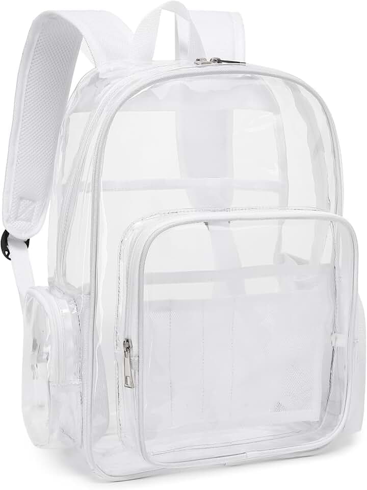 Heavy Duty Clear Backpack School Backpack, PVC Transparent Backpacks See Through Bookbag for Girls Boys Women Men (White), Large