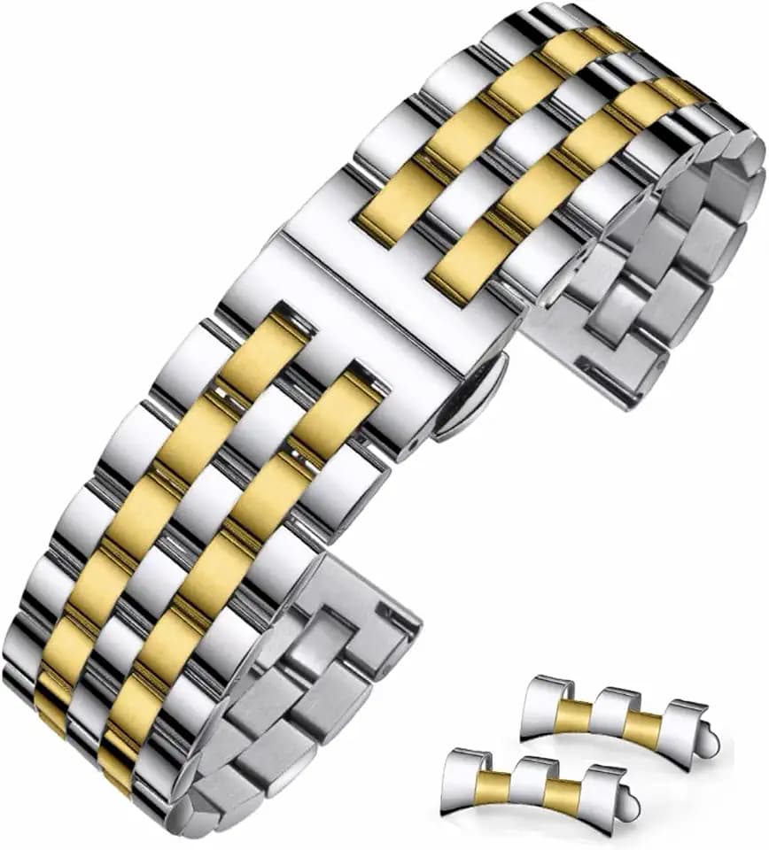 Stainless Steel Watch Band Metal 22mm 16mm 18mm 19mm 20mm 21mm 24mm Metal Strap for Women Men Premium Polished Brushed with Straight & Curved End Replacement Bands