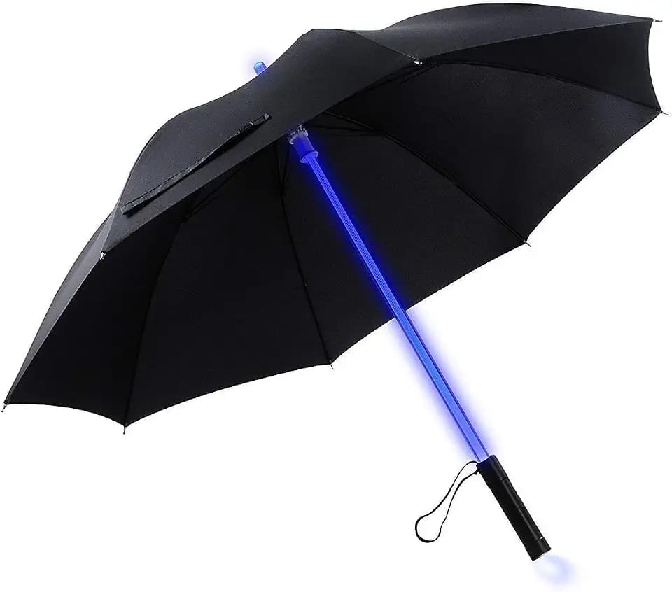 NEO+ Lichtschwert LED Regenschirm mit Taschenlampe. Lichtschwert Leuchten schwarzer Regenschirm mit 7 Farben