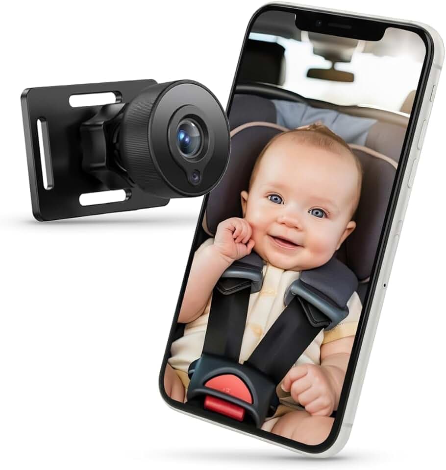 BEEPER Babeecam 0 Babykamera ohne Welle, mit Smartphone-App, iOS Android, Baby-Überwachungsset auf Kopfstütze, Nachtsicht, Auto, Weitwinkel 125°, kabelgebunden, USB-C