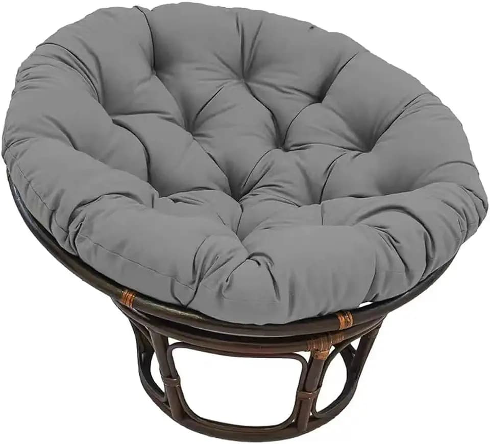 Papasan-Stuhlkissen für den Außenbereich, wasserdicht, Eiernest, Ersatz, atmungsaktiv, Hängematten, Schaukel, Sitzkissen, rund, weich, stützendes Kissen für Innen- und Garten, Dunkelgrau, 60 cm