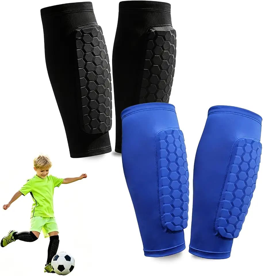 2 Pairs Shin Guards Soccer Kids,Soccer Shin Guards Youth for Boys Girls Protective Gear,Calf Compression Sleeve with Honeycomb Pads for Pickleball Football Ski MTB