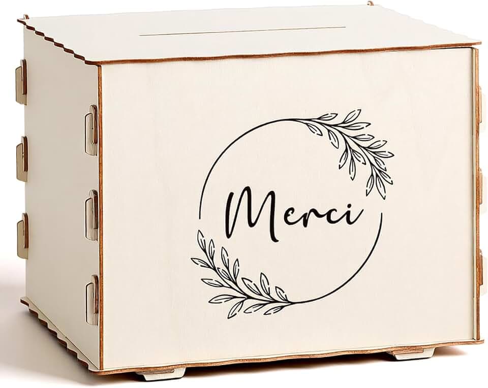 Namalu Geburtstagsurne Sparschwein Hollow Star Festliche Dekoration Geschenkkartenbox Klassischer Holzjackpot für Briefe Umschläge Geld(Merci, Eucalyptus)