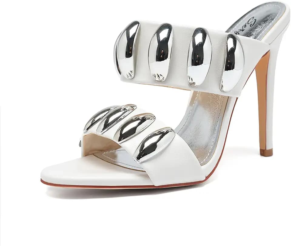Women's Pearl Open-Toe Sparkly 4.3IN Stiletto Heels Sandals Nightclub Party Wedding Shoes