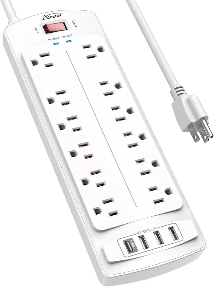 ALESTOR 6 Ft Surge Protector Power Strip with 12 Outlets and 4 USB Ports