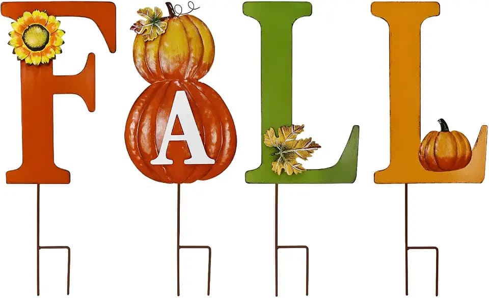 Metal Pumpkin Garden Stakes Hanging Decorative Pumpkins Autumn Yard Sign