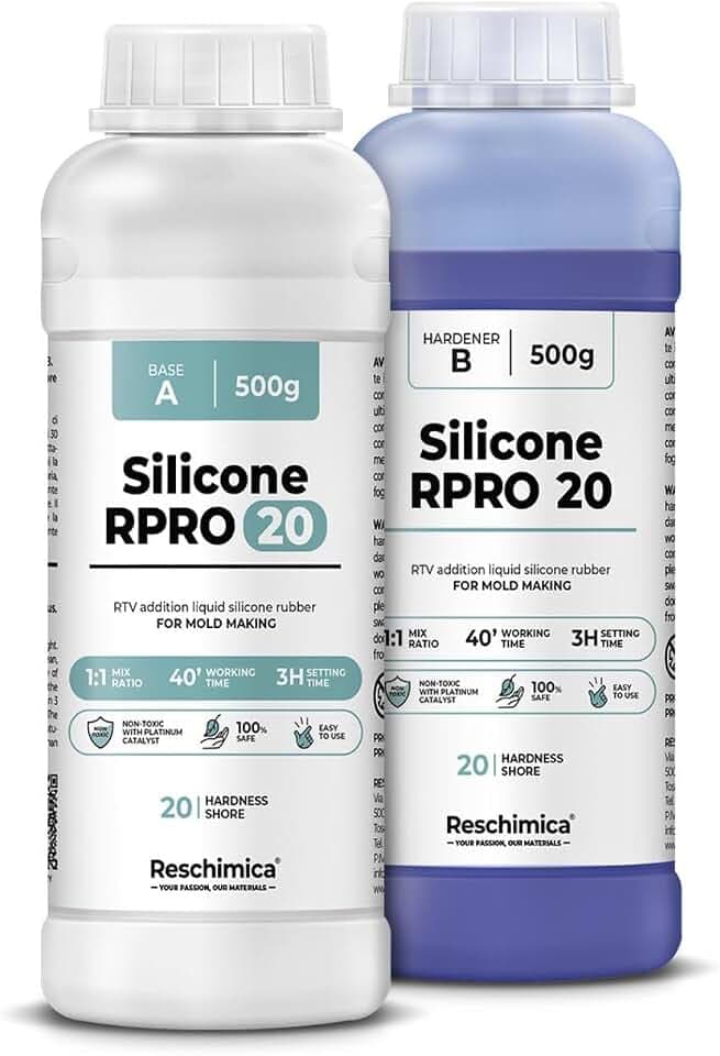 R PRO 20 Silikon Kautschuk flüssig 1:1 – Abformsilikon mittelweich & ungiftig, Dubliersilikon für Formenbau, Resin, Kerzenformen, Modellbau & Kunsthandwerk (1 kg)