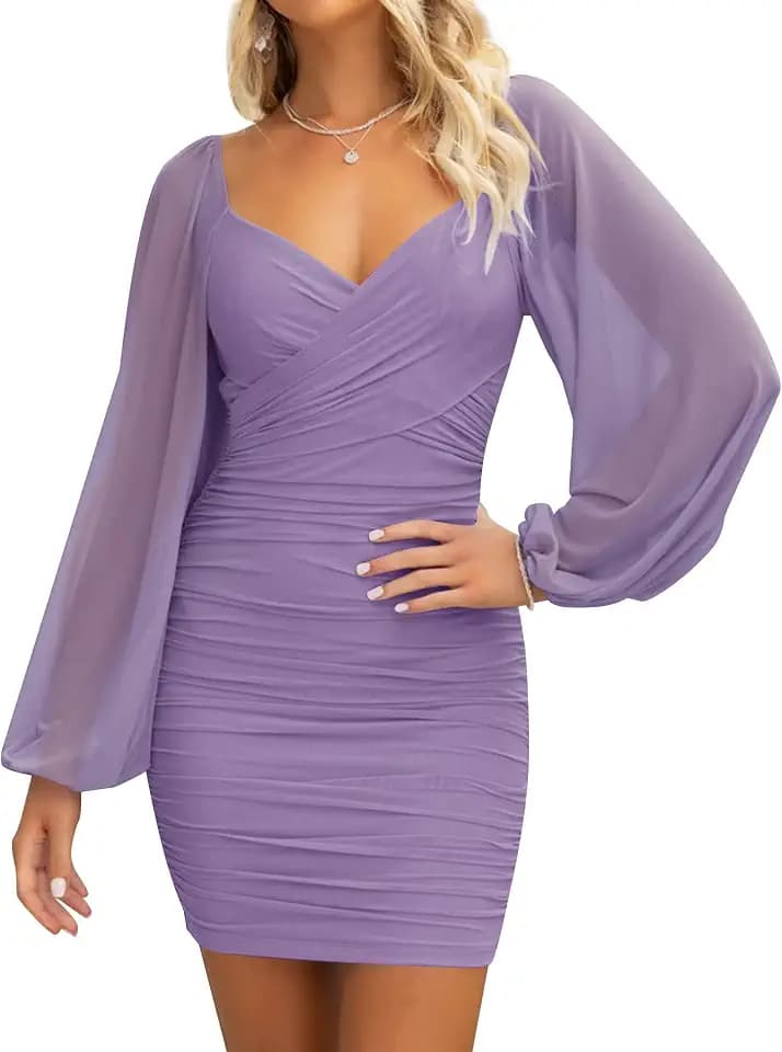 ZESICA Womens Fall Long Sleeve Cocktail Party Mini Dresses