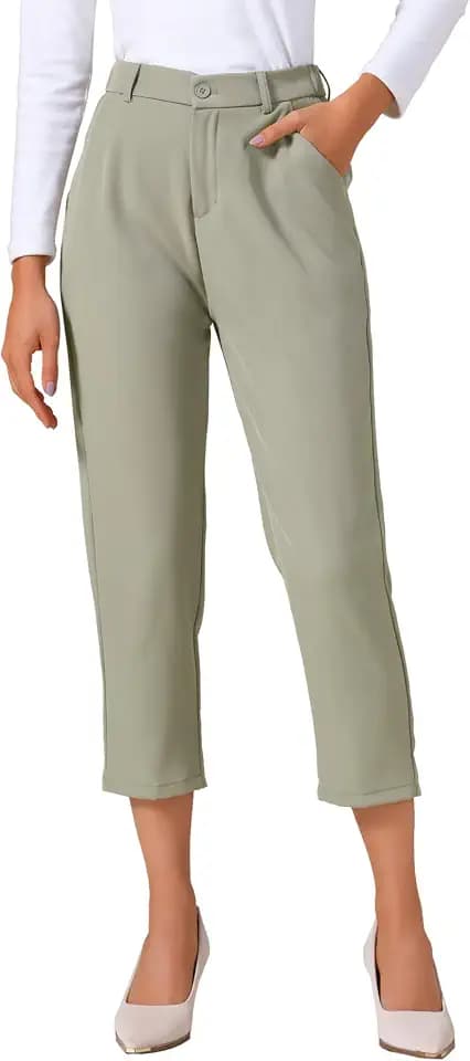 Allegra K Women's Capri Pants Business Casual Office High Waist Cropped Pants with Pockets
