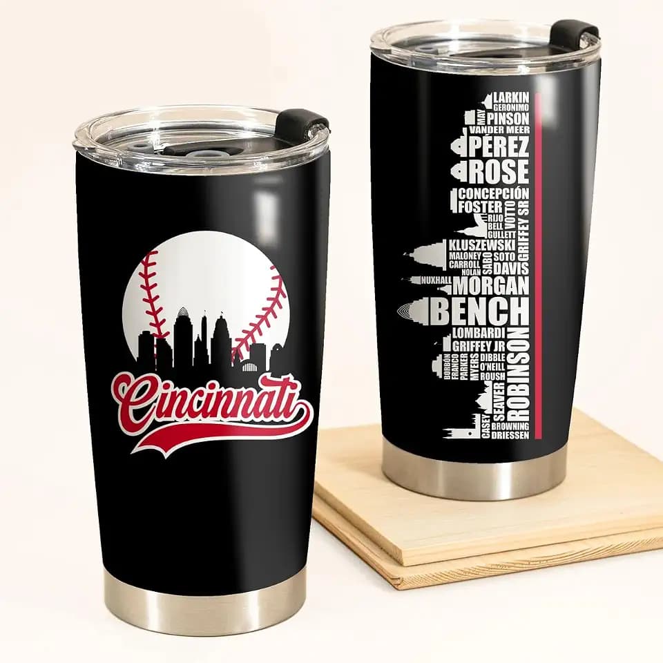 Legends Cincinnati Baseball City Skyline Tumbler - Coffee Mug Insulated Tumbler With Lid - Mother's Day, Father's Day, Birthday, Christmas Gifts For Fans - 20 Oz| Stainless Steel