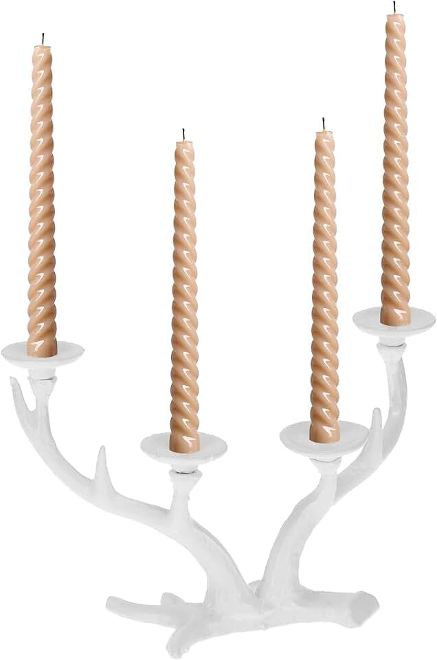 Relaxdays Kerzenständer Hirschgeweih, vierarmig, Kerzenhalter für Stabkerzen, Vintage Kerzenleuchter, Gusseisen, weiß