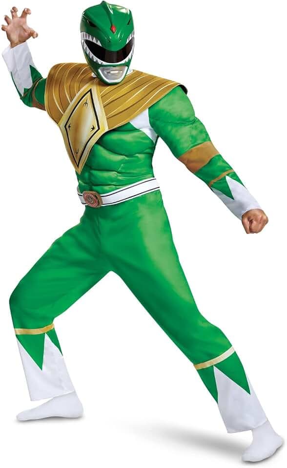 Disguise Offizielles Classic Power Rangers Kostüm Erwachsene Grün Power Ranger Kostüm fur Herren, Faschingskostüme Karneval Halloween Geburtstag Costume