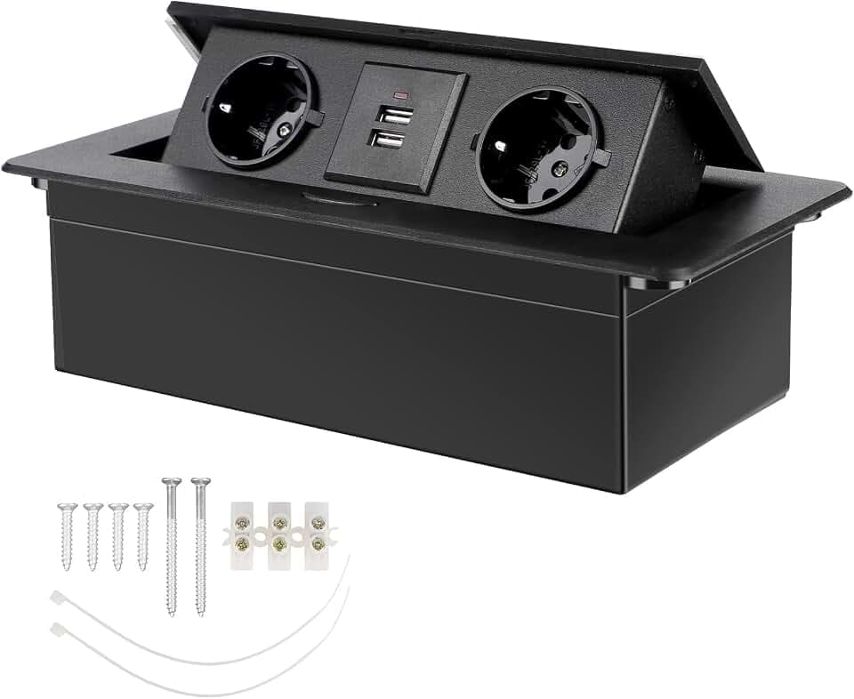 CPROSP Einbausteckdose Versenkbar 2 Fach mit 2 USB