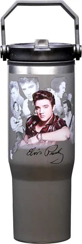 Spoontiques Elvis 30oz Stainless Steel Water Bottle - 10" Tall, Twist Off Lid & Carrying Handle - Stainless Steel Outer Wall & Acrylic Inner Wall
