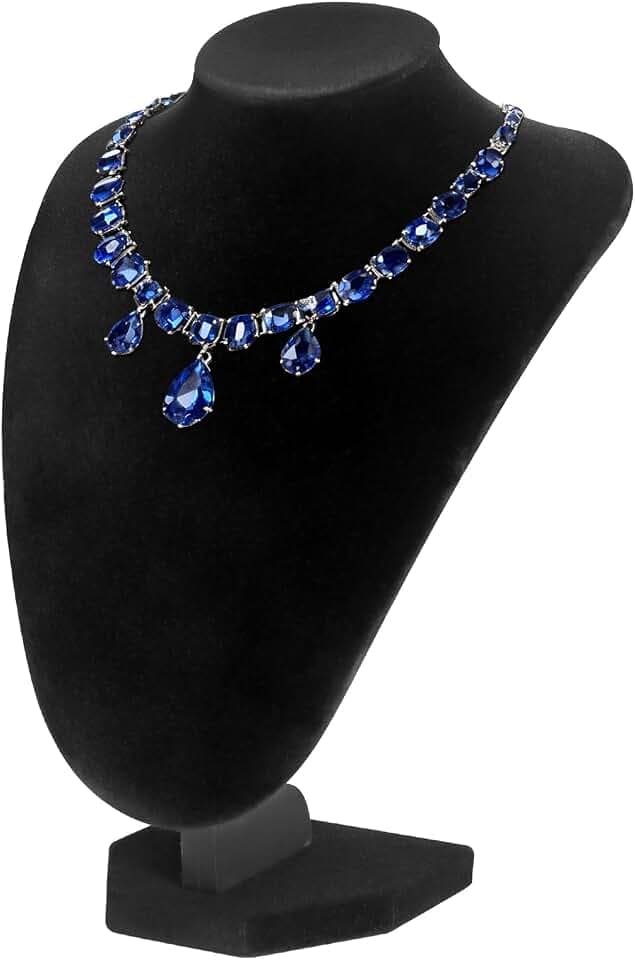 TENINYU Professional 3D Necklace Display Stand, Black Velvet Jewelry Bust Holder, 8.5 Inch Chain Organizer Tower for Home Display (Black)