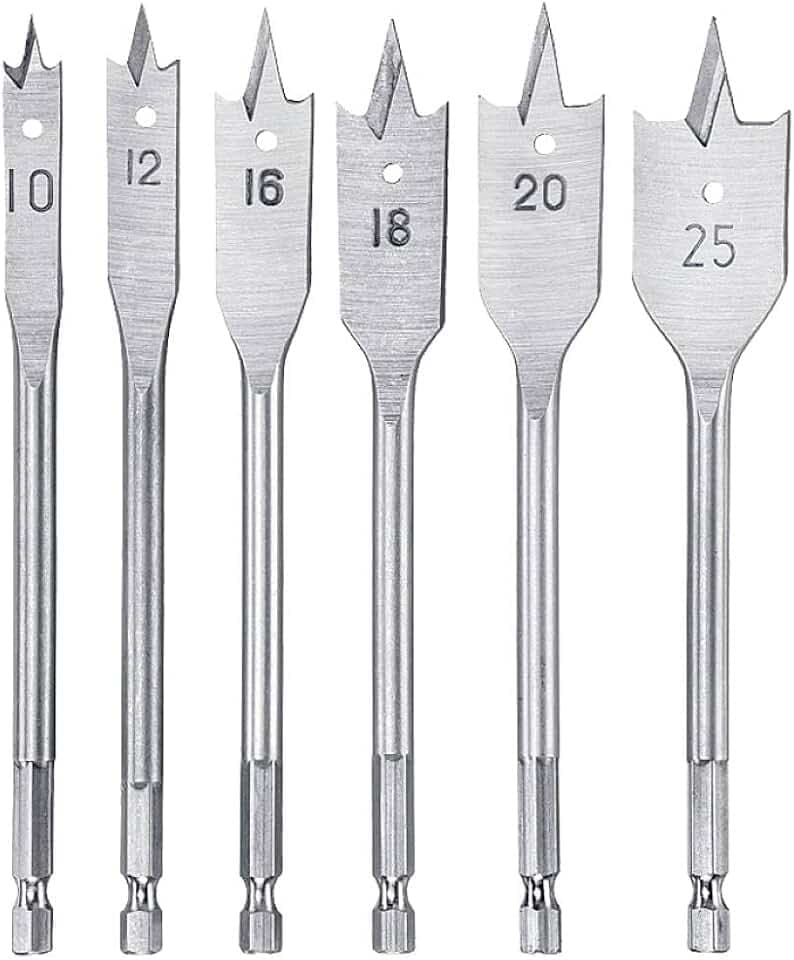 kwb 6-teiliges Flachfräs-Bohrer Set für Holz - Inklusive gängiger Größen und praktischer Blisteraufbewahrungstasche