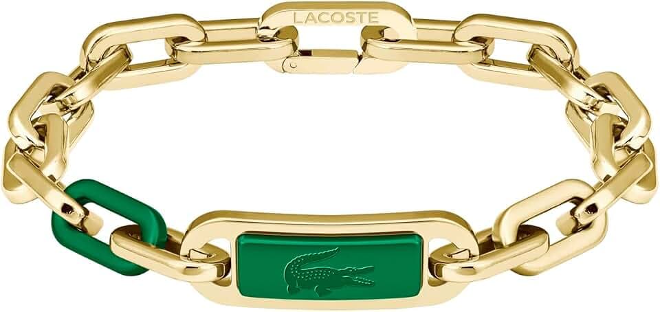 Lacoste Herren Gliederarmband Kollektion CREW aus Edelstahl (Silber oder Gold) mit einer Farbigen Gravierten Plakette