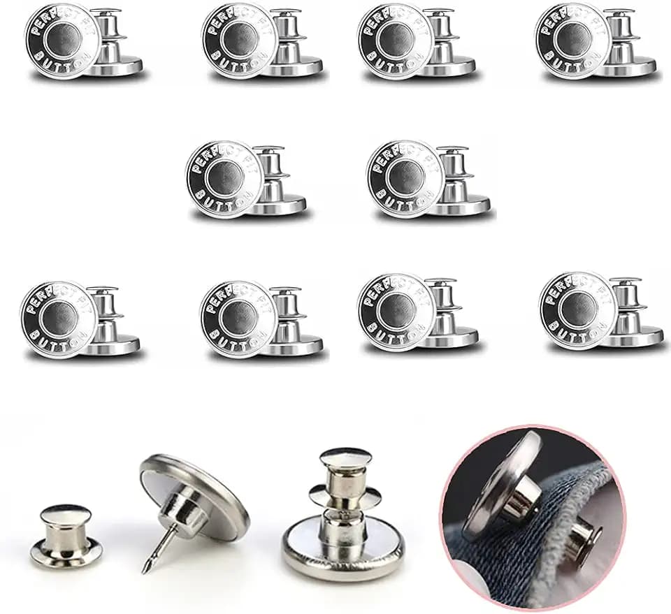 10 Stück Jeans Knöpfe Ohne Nähen, 17mm Button Pins, Hosenknöpfe Zum Stecken, DIY Jeansknopf, Hosen Enger Machen, zum Erweitern oder Reduzieren der Hosengröße