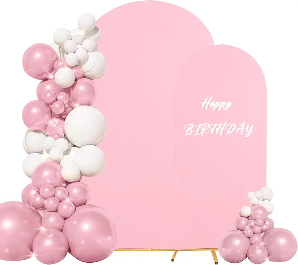 Set of 2 Wedding Arch Cover 2-Sided Round Top Spandex Fitted Arch Backdrop Cover for Birthday Party Baby Shower Wedding Arch Stand Decor（7.2FT, 6FT, Pink）