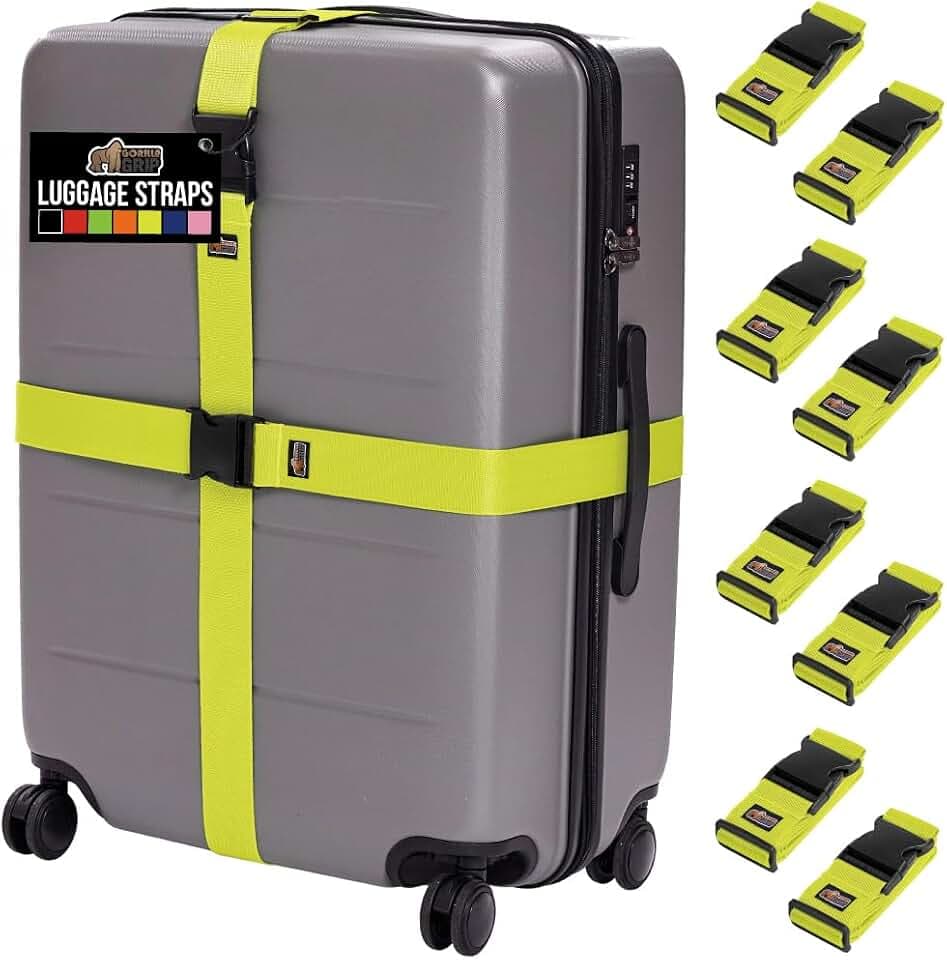 GORILLA GRIP Heavy Duty Luggage Straps for Suitcase, 8 Pack, Yellow