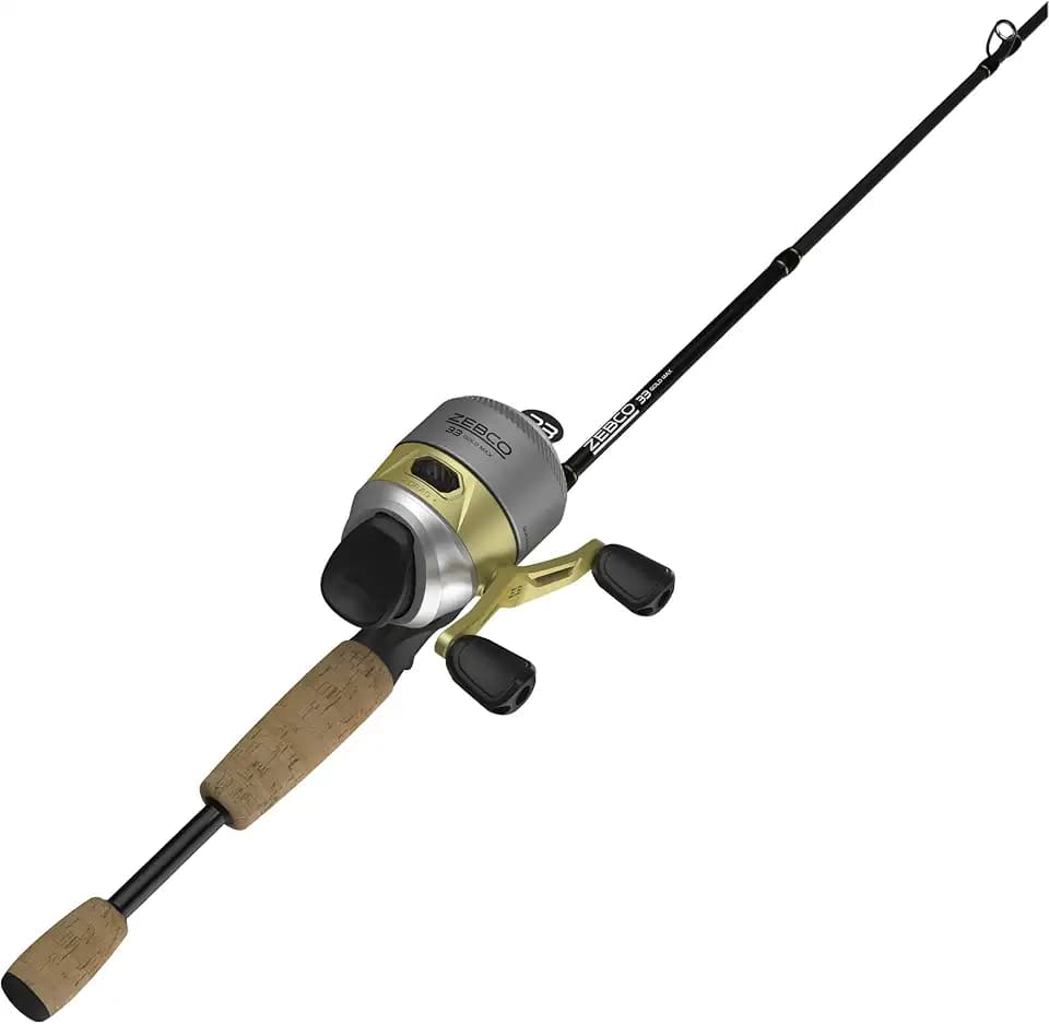 Zebco 33 Spincast Reel and 2-Piece Fishing Rod Combo, Fiberglass Rod with Comfortable Split-Grip Cork Handle, Instant Anti-Reverse Fishing Reel