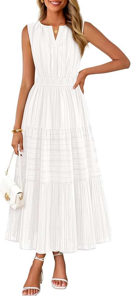 MEROKEETY Summer Casual Sleeveless V Neck Midi Maxi Cotton Dress Women 2026
