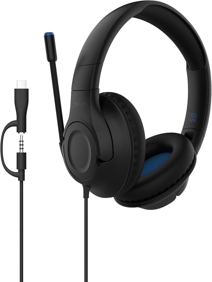 Belkin SoundForm Inspire Wired Kids Headphones, USB-C & 3.5mm
