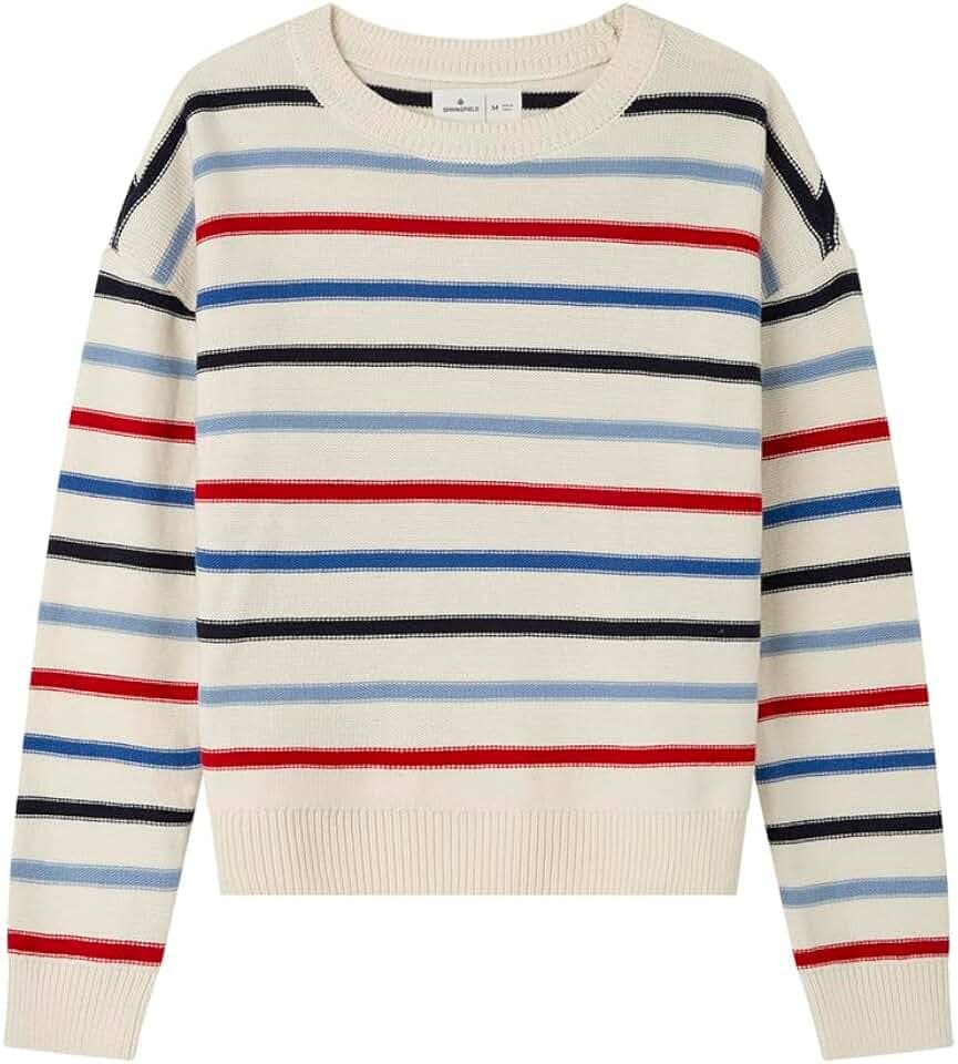 Springfield Damen Multicolor Striped Sweater Sweatshirt mit Spitze