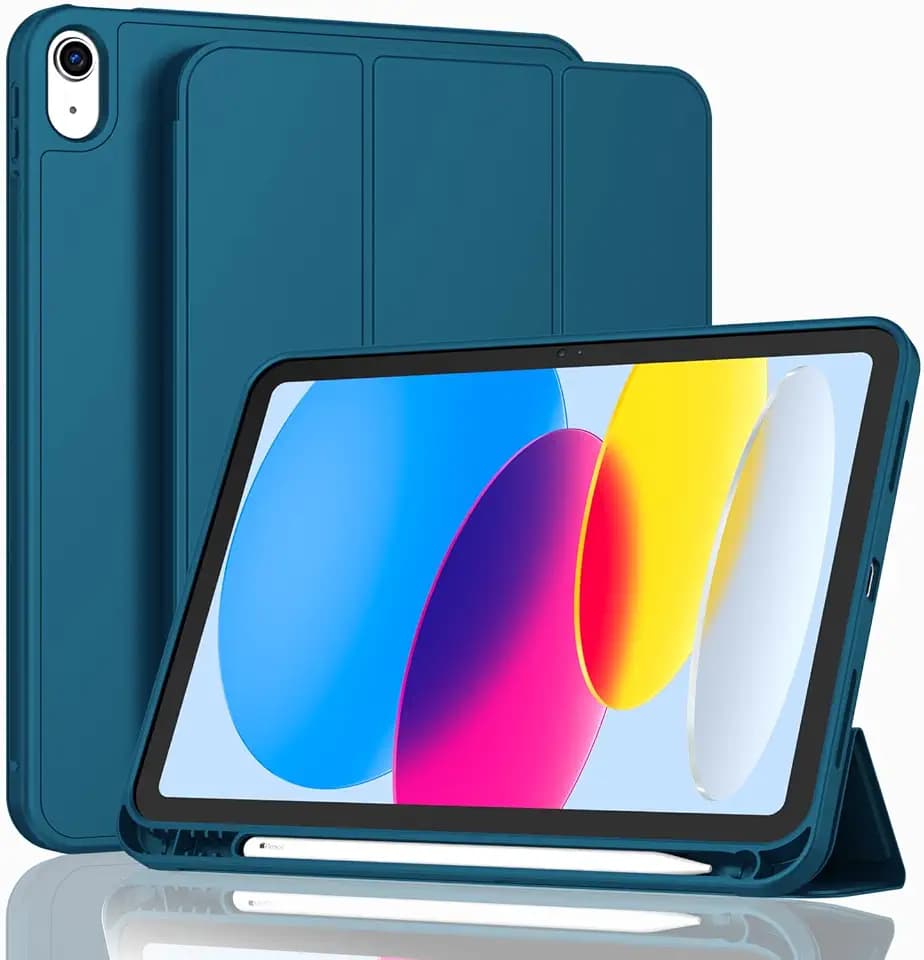 ToaPoia Case for iPad (A16) 11 Inch 2025/iPad 10th Generation 10.9 Inch 2022, Slim Trifold Stand Protective Cover with Pencil Holder and Soft TPU Back,Support Auto Sleep/Wake (Teal)