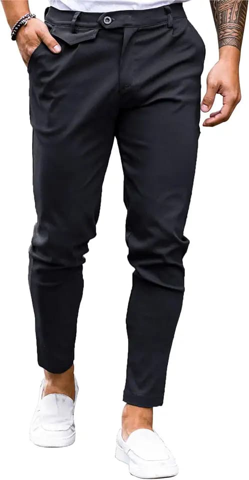Mens Chinos Slim Fit Pants Stretch Tapered Dress Pant Casual Trousers