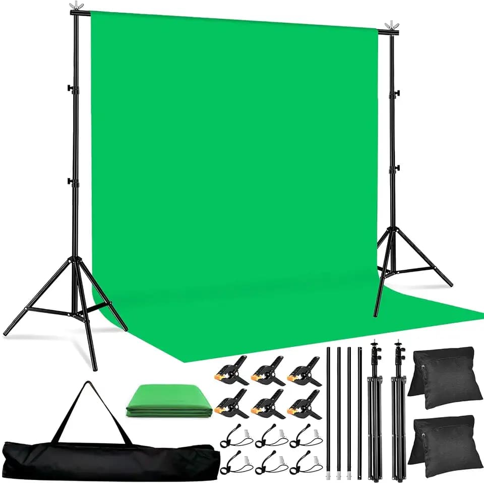 10x8.5 FT Green Screen Backdrop Kit with Stand, Portable Green Screen Background Support System, Premium Polyester Backdrop for Video Recording, Photography Studio, Virtual Backgrounds, Events