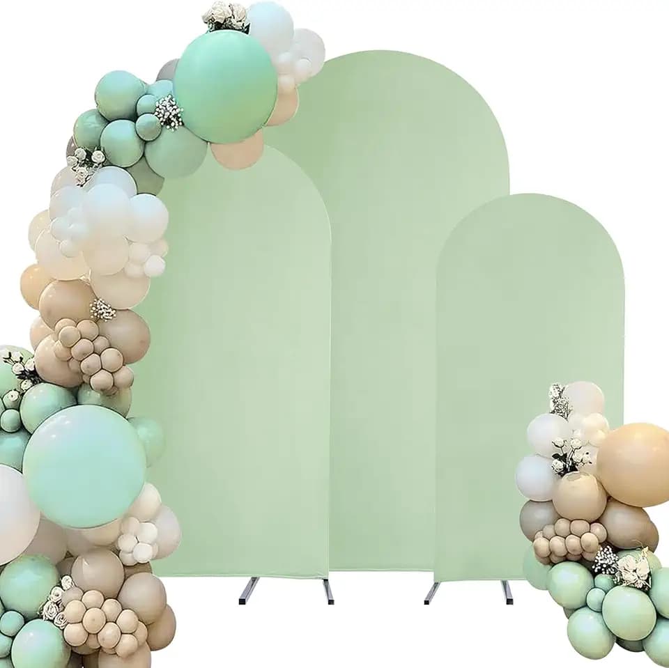 Fivenl Spandex Fitted Wedding Arch Cover Set of 3 Arch Backdrop Cover, Round Top Chiara Backdrop Stand Covers for Wedding Birthday Party Baby Shower Banquet Arch Decoration (Sage Green, 4FT,5FT,6FT)