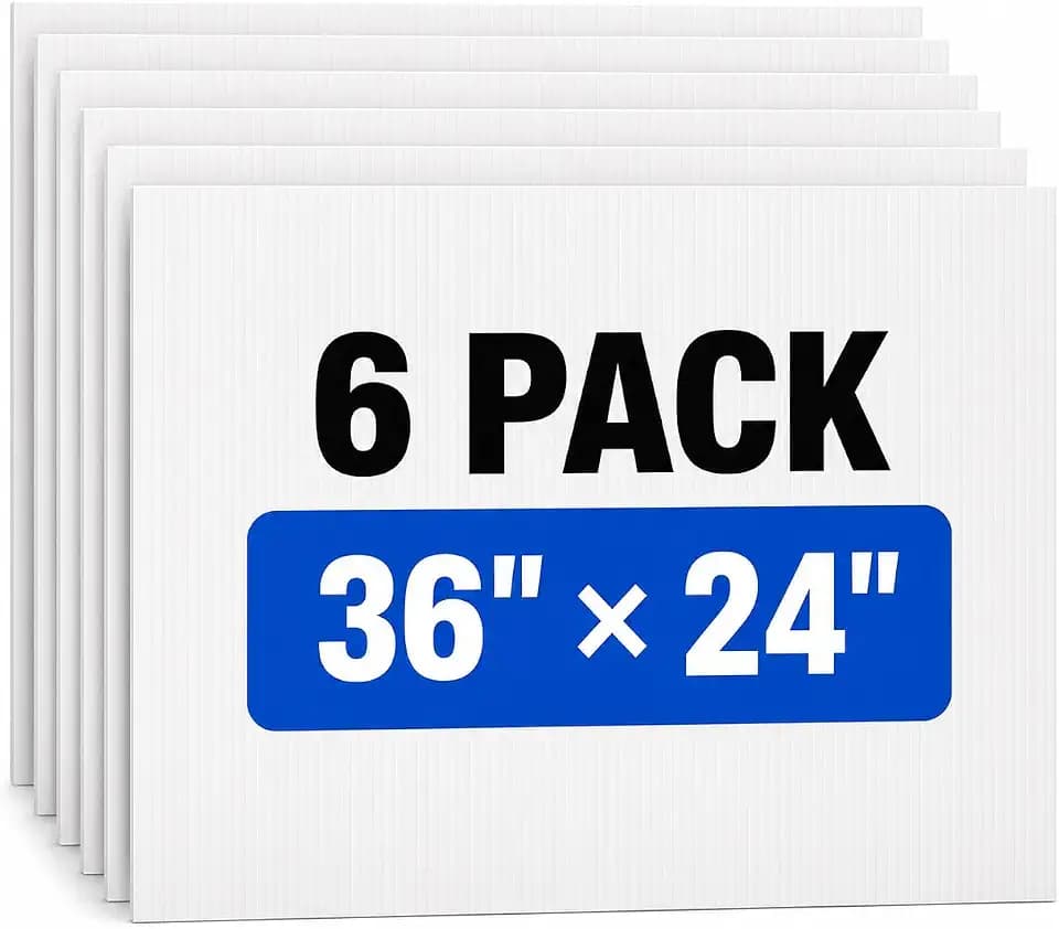 6 Pack 24 x 36 in Corrugated Plastic Sign Blanks, 4 mm White Double-Sided Landscape Yard Sign Boards, Waterproof Sheets for Garage Sales, Open Houses, Parties, DIY & Crafts