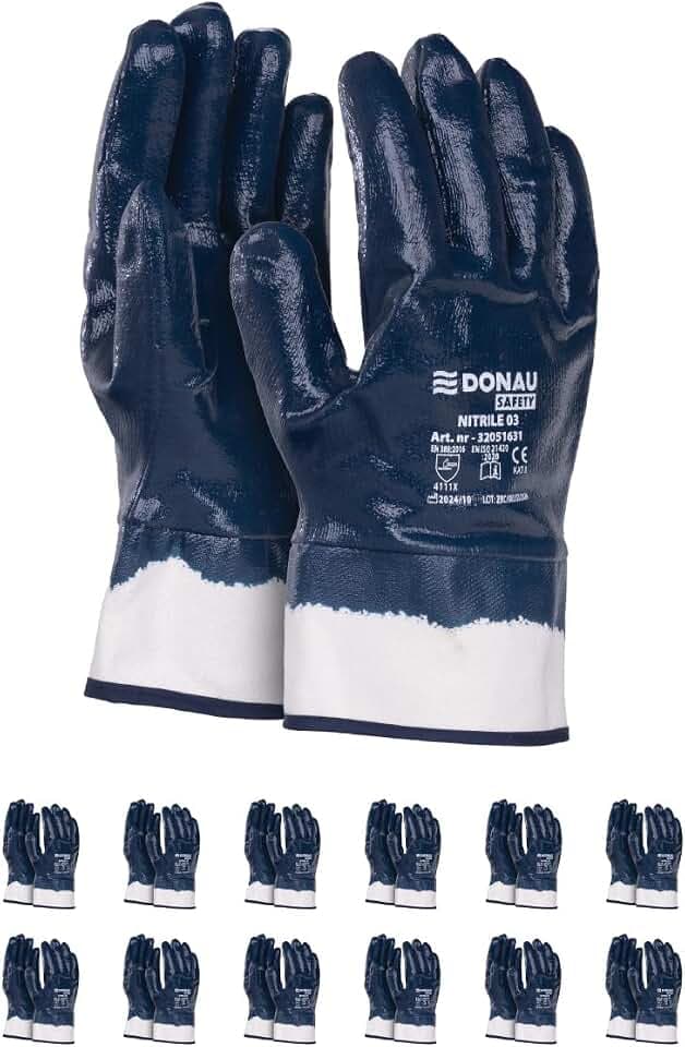 DONAU SAFETY Nitril-Arbeitshandschuhe Vollbeschichtet/Dunkelblau Blau/Größe 10, 12 Paar/Handschuhe/Wasserdichte ölbeständig Abriebfest Schutzhandschuhe Nitrilhandschuhe
