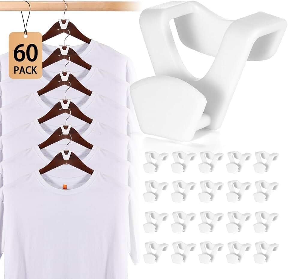 HOUSE DAY Space Saving Hanger Hooks 60 Pack, White Clothes Hanger Connector Hooks, Heavy Duty Hangers Hook Space Saver, Sturdy Hanger Connector Hook, Premium Cascading Hangers for Closet