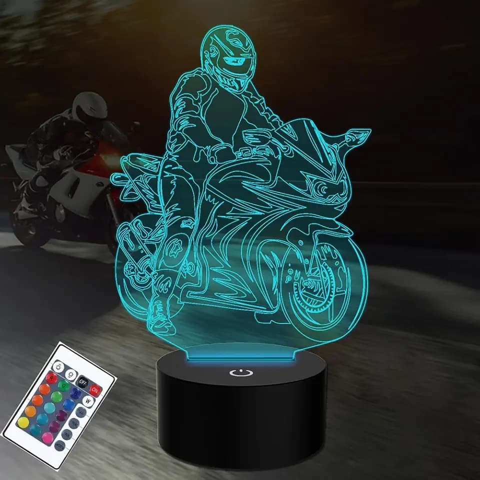 Motorrad Led Nachtlicht, 16 Farben 3D Illusion Lampe, Fernbedienung USB Schreibtischlampen, Schlafzimmer Dekoration Tischlampe für Kinder Weihnachten Geburtstag Geschenke