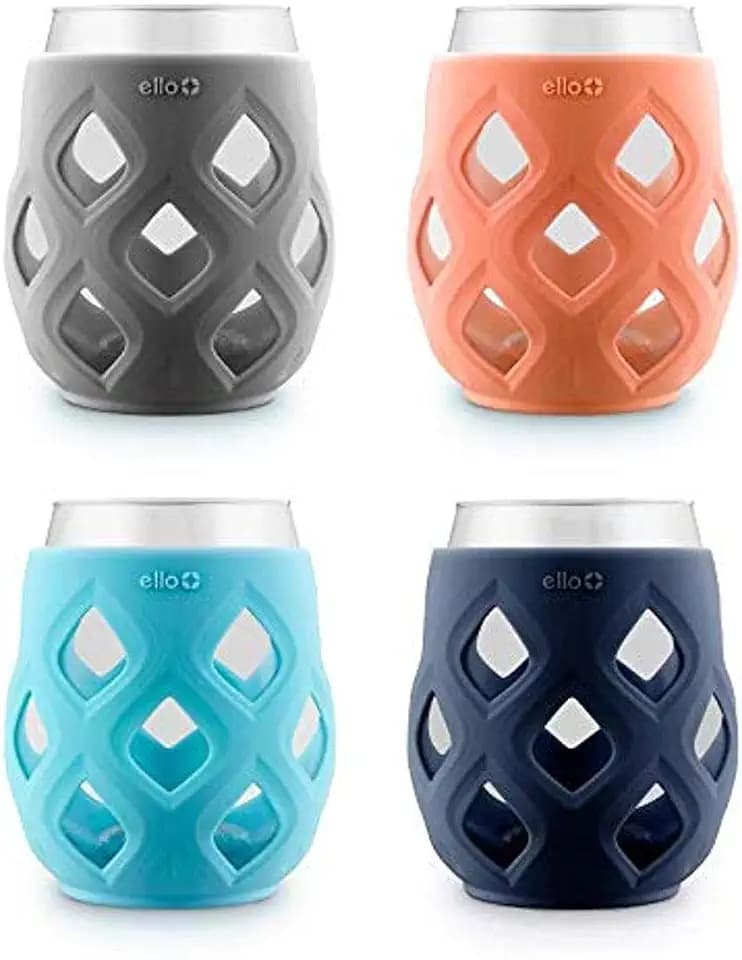Ello Cru 17oz Stemless Wine Glasses with Silicone Sleeves, 4 Pack, Paloma