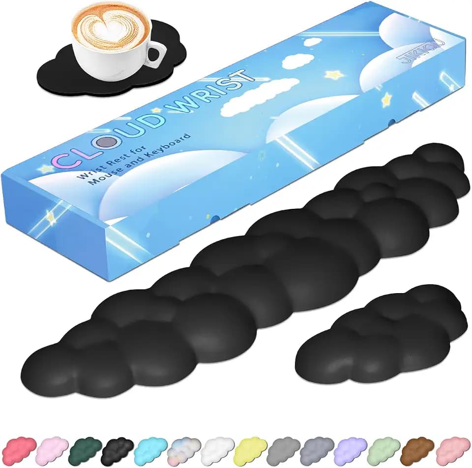 JIKIOU Upgrade Leather Cloud Wrist Rest for Keyboard and Mouse & Cup Pad