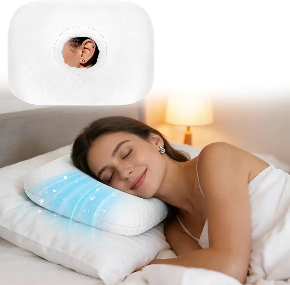 Cooling Ear Piercing Pillow for Side Sleepers