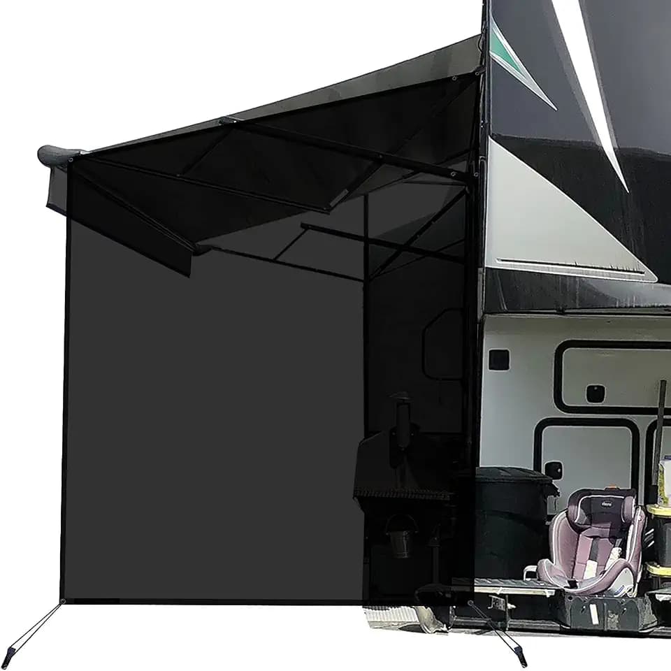 RV Awning Side Sun Shade Screen Camper Travel Trailer Sunshade, 9'X7'-Black