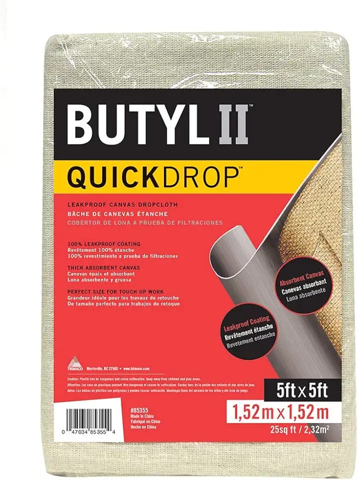 Trimaco Butyl II Two Layer Poly-Back Canvas Drop Cloth, 5-feet x 5-feet