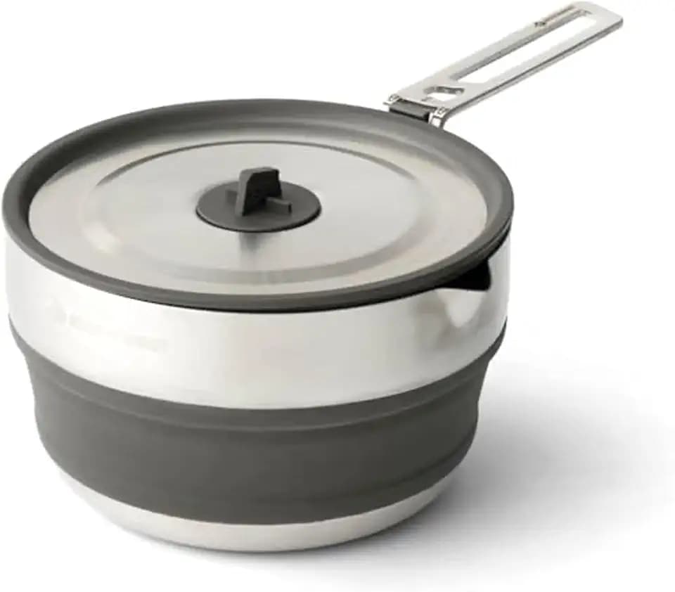 SEA TO SUMMIT - Detour Pouring Pot 1,8L - Zusammenfaltbarer Campingtopf - 1 bis 2 Personen - Mit Ausguss - Gas & Induktion - BPA-frei - Camping-Kochgeschirr aus Silikon & Edelstahl - 474 g