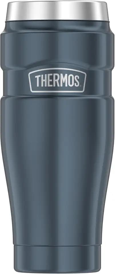 THERMOS STAINLESS KING Thermobecher 0,47 l, 7 h heiß, ice grey | 18h kalt, absolut dicht, Edelstahl-Isolierbecher, Coffee to Go, spülmaschinenfest, mit Teebeutel-Haken, eisblau glänzend
