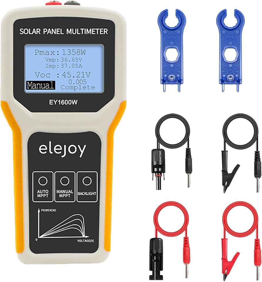 SolaMr 1600W Upgrade Solarpanel Tester MPPT Photovoltaik-Multimeter mit ultra Klarem LCD, Intelligente MPPT Leerlaufspannung Fehlersuche und Datenprüfung für Solar-PV-Prüfung -EY 1600W