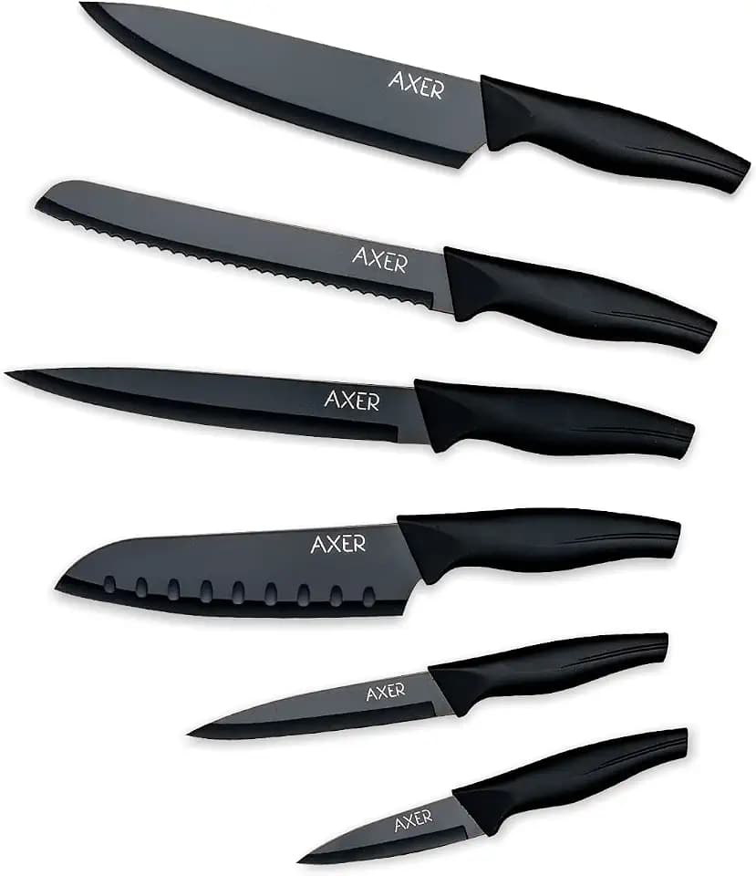 Axer Küchen Messerset Schwarz - Scharfe Küchenmesser - 6-teilig Messer Set Scharf Küche - Kitchen Knife Set - Küchenmesser Schwarz
