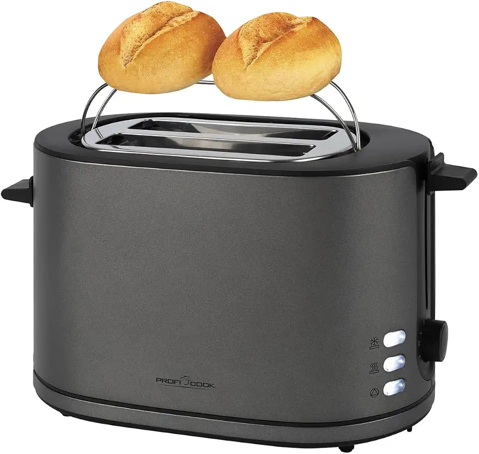 ProfiCook® Toaster 2 Scheiben mit Brötchenaufsatz | mattes Edelstahlgehäuse | 900W | extra breite Toastschlitze | Auftau-Funktion | Toaster mit Brötchenaufsatz | PC TA 1291