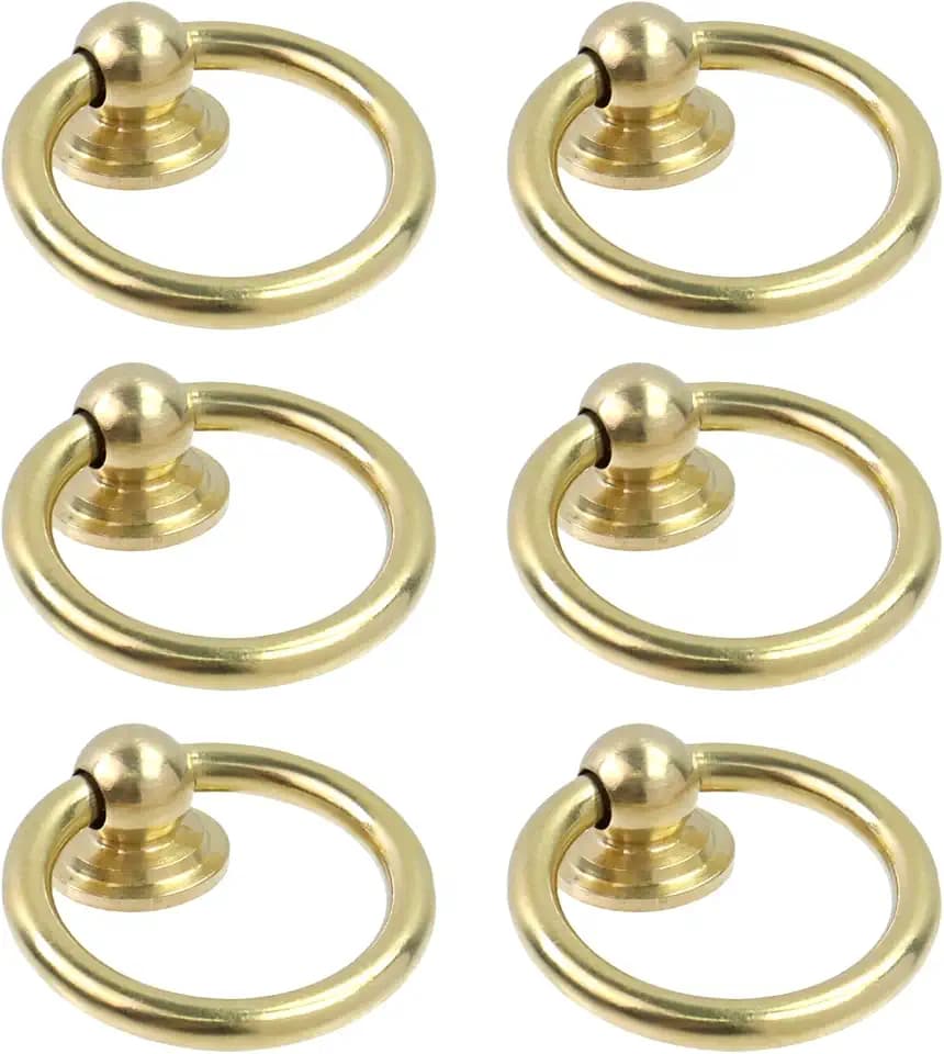 Brass Drop Ring Pulls, 1.32 Inch Antique, 6Pcs